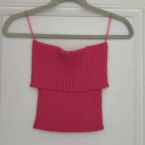 Zara Pink Rib Knit Bandeau Top